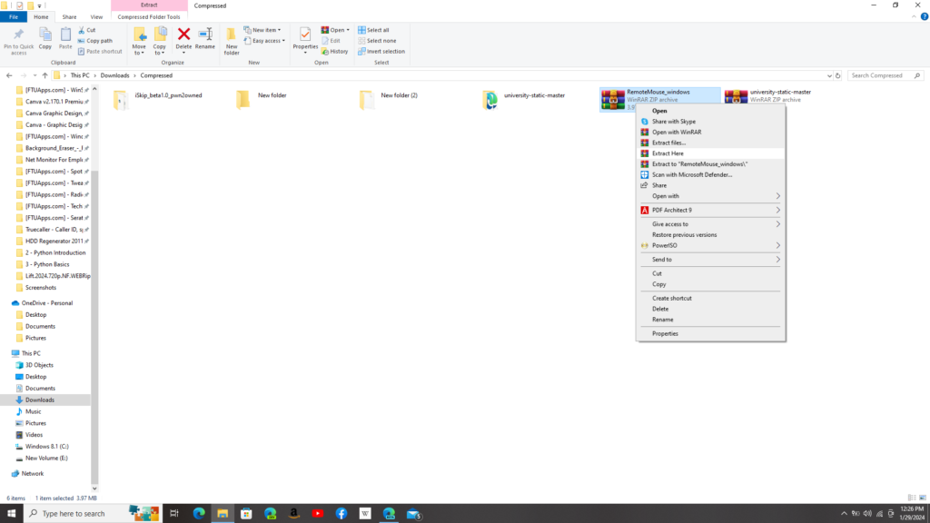 Extract the zip file to the same location