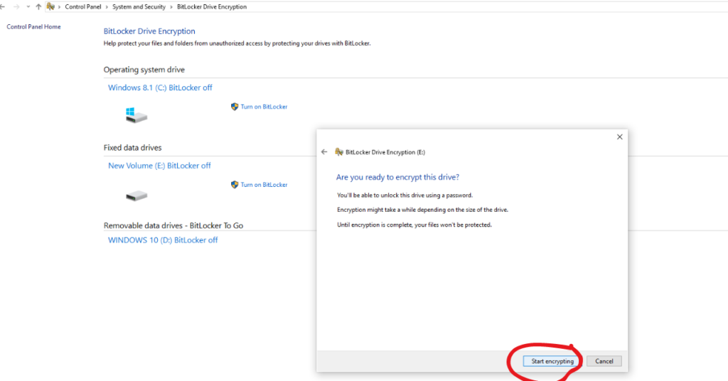 Starting the Encryption process